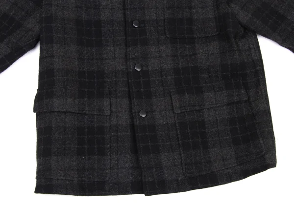 COMME des GARCONS HOMME Brushed Wool Check Open Collar Jacket K-174778_009