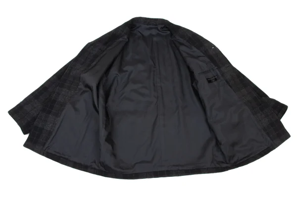 COMME des GARCONS HOMME Brushed Wool Check Open Collar Jacket K-174778_011