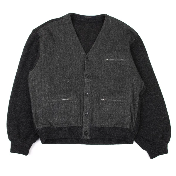 COMME des GARCONS HOMME Herringbone Switching Zip Pocket Cardigan Grey M K-174781_001