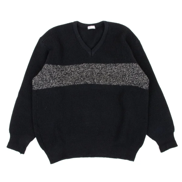 COMME des GARCONS HOMME Wool Switching V Neck Knit Sweater Black M-L K-174782_001