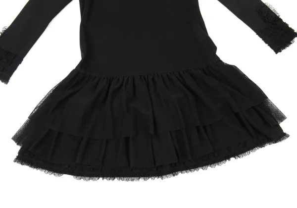 PINK HOUSE Cotton Blend Mesh Frill Stretch High-neck Dress K-174793_009