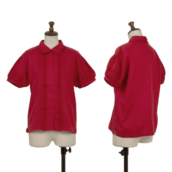 PINK HOUSE Frill Pintuck Design Round-collar Blouse Red S-M K-174794_001