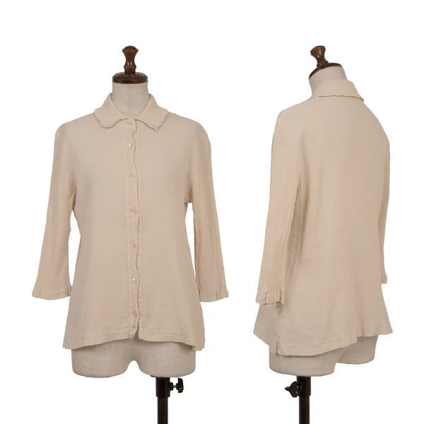 TSUMORI CHISATO Dyed Cotton Wrinkled Pleats 3/4 Sleeve Blouse Beige 2 K-174796_001