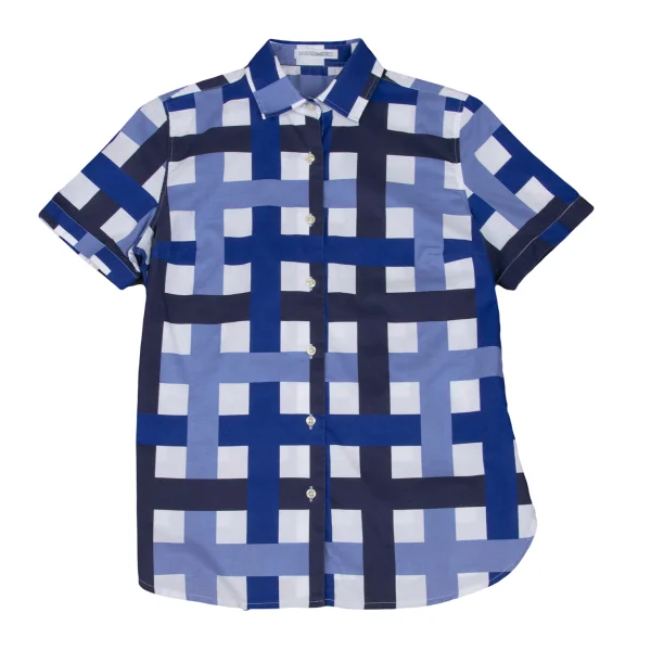 NARACAMICIE Line Check Pattern Cotton Short Sleeve Shirt K-174812_002