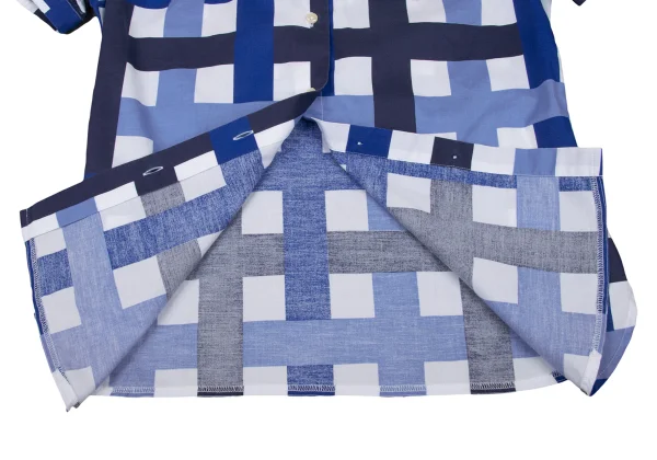 NARACAMICIE Line Check Pattern Cotton Short Sleeve Shirt K-174812_013