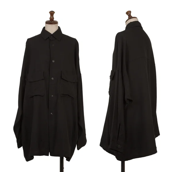 B Yohji Yamamoto Rayon Cotton Double Pocket Shirt Black 1 K-174822_001