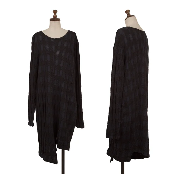 Y's Check Pattern Wool Cotton Knit Tunic Black,Navy 2 K-174825_001