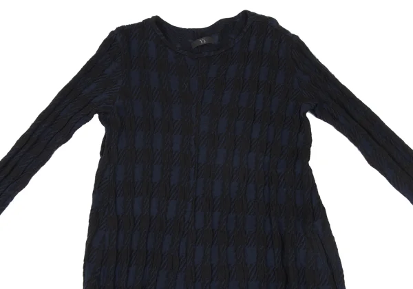 Y's Check Pattern Wool Cotton Knit Tunic K-174825_003