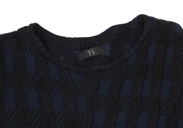 Y's Check Pattern Wool Cotton Knit Tunic K-174825_004