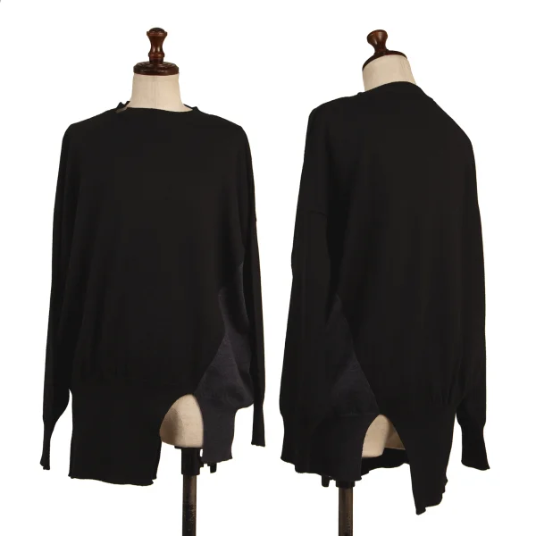 RISMAT by Y's Asymmetric Bi-color Panel Knit Sweater Black,Navy 2 K-174829_001