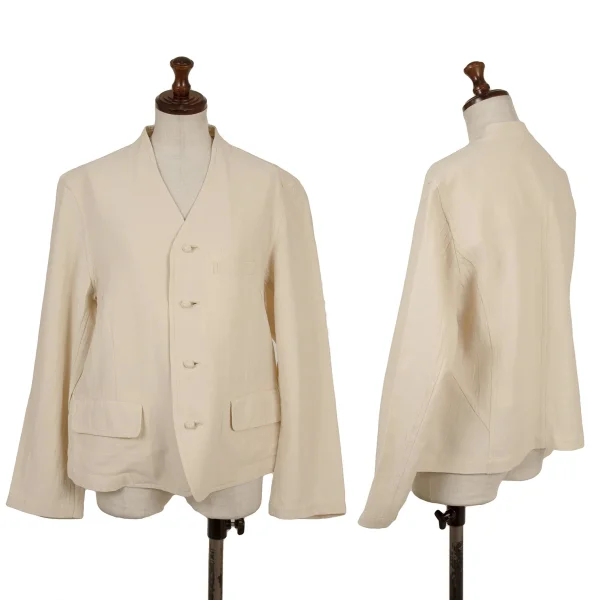 Plantation Cotton Linen Collarless Jacket Ivory M K-174840_001