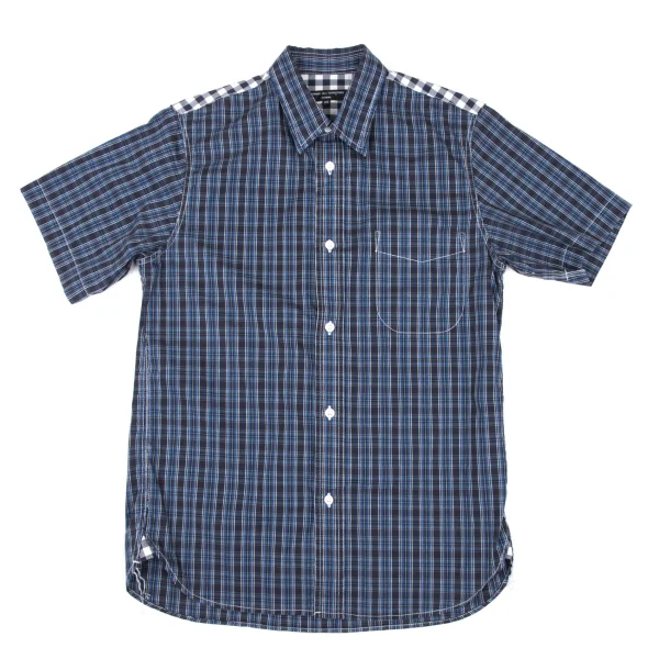 COMME des GARCONS HOMME Check Switching Stretch Shirt Blue XS K-174843_001