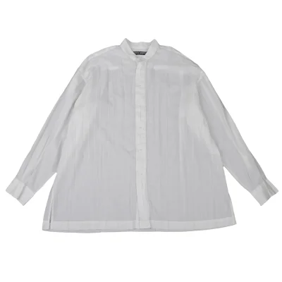ISSEY MIYAKE MEN WHITE LABEL Wrinkle Pleated Band-Collar Shirt
