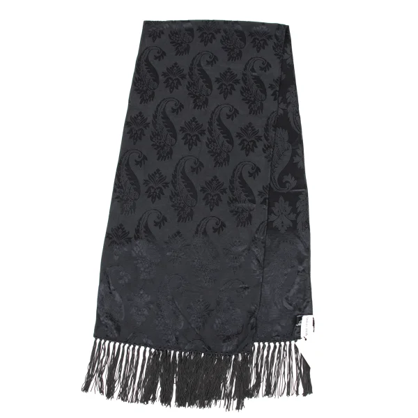GIORGIO ARMANI Wool Botanical Jacquard Fringe Stole Charcoal  K-174868_001