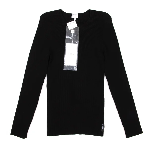 ARMANI COLLEZIONI Rayon Poly Blend Ribbed Knit Top Black 48 K-174874_001