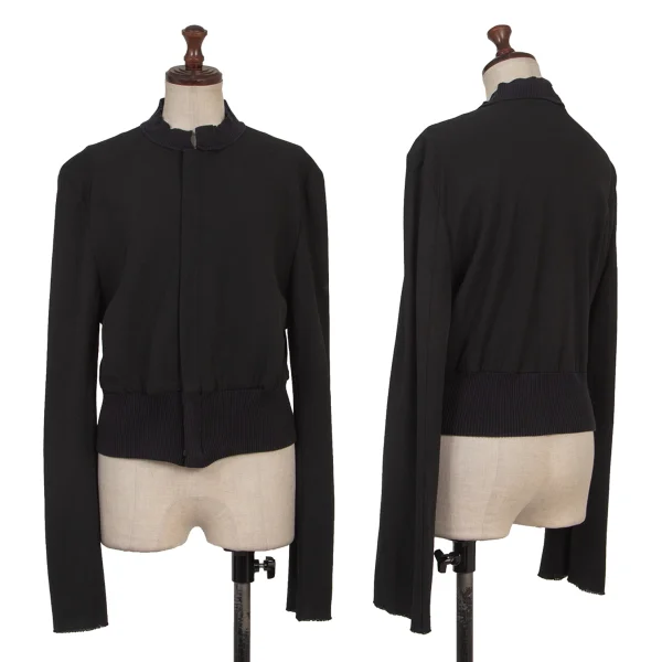 Yohji Yamamoto FEMME Wool Cutting Ribbed Switching Blouson Black 3 K-174905_001