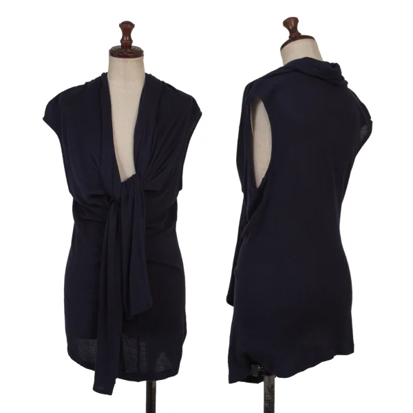 Yohji Yamamoto NOIR Draped Neck Rayon Silk Sleeveless Top  Navy 3 K-174907_001