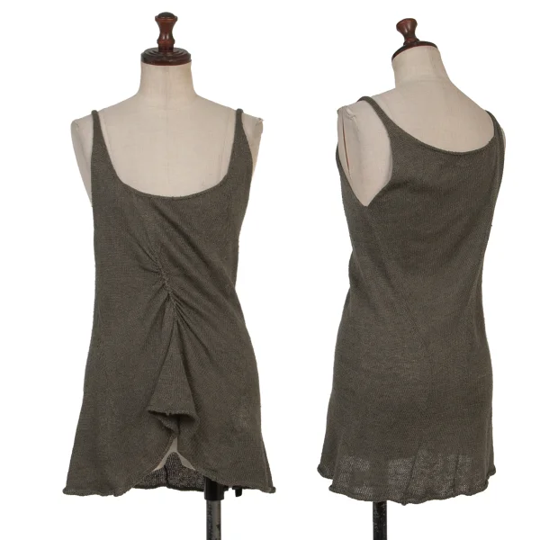 Y's Silk Linen Front Gathered Knit Top Charcoal 3 K-174908_001