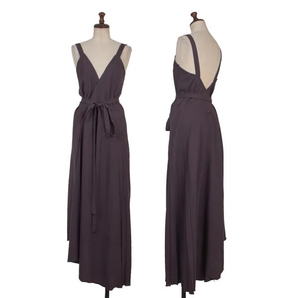 Jean Paul GAULTIER FEMME Wool Gabardine Side Pleated Wrap Shoulder Dress Purple 40 K-174911_001
