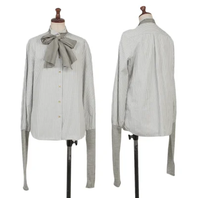 kolor Tie-neck Switching Sleeve Striped Blouse