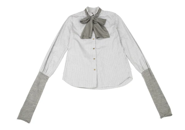 kolor Tie-neck Switching Sleeve Striped Blouse K-174914_002