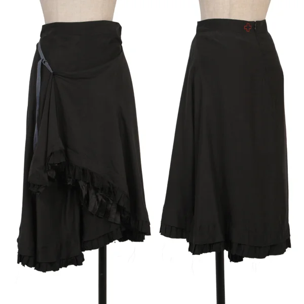 A.F.VANDEVORST Silk Frill Hem Design Half Wrap Skirt Black 34 K-174917_001