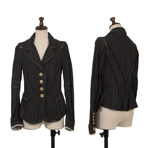 MARITHE + FRANCOIS GIRBAUD Stitch Stripe Cotton Jacket Black S K-174941_001