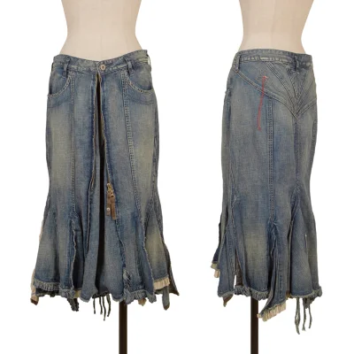 MARITHE + FRANCOIS GIRBAUD Cutting Hem Denim Skirt