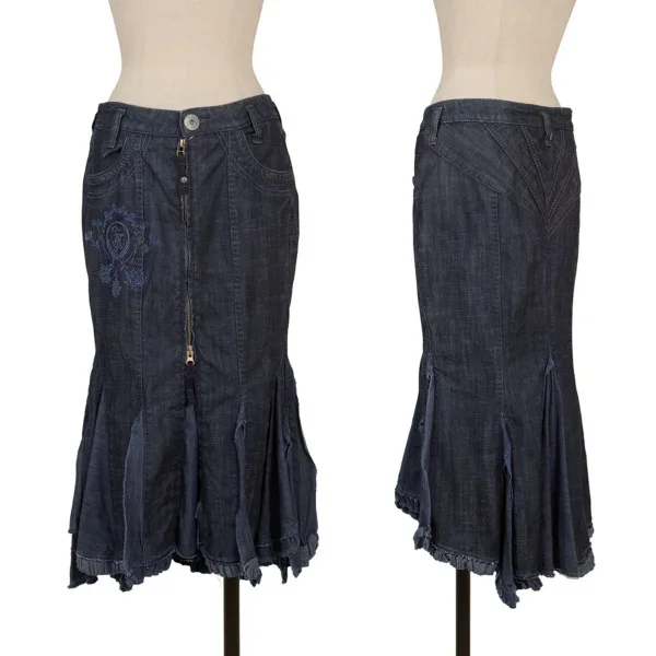 MARITHE + FRANCOIS GIRBAUD Cutting Hem Embroidery Denim Skirt  Indigo S K-174943_001