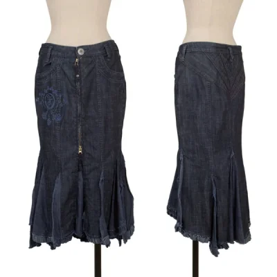 MARITHE + FRANCOIS GIRBAUD Cutting Hem Embroidery Denim Skirt