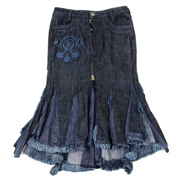 MARITHE + FRANCOIS GIRBAUD Cutting Hem Embroidery Denim Skirt K-174943_002