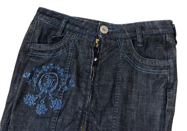MARITHE + FRANCOIS GIRBAUD Cutting Hem Embroidery Denim Skirt K-174943_003