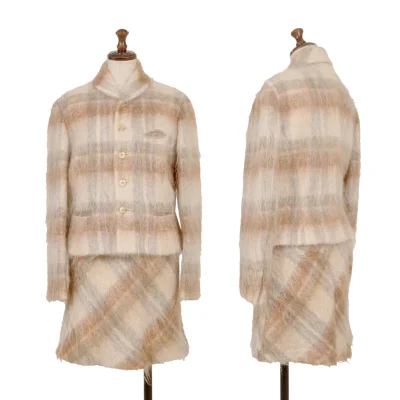 Ralph Lauren Mohair Blended Shaggy Wool Check Jecket & Skirt