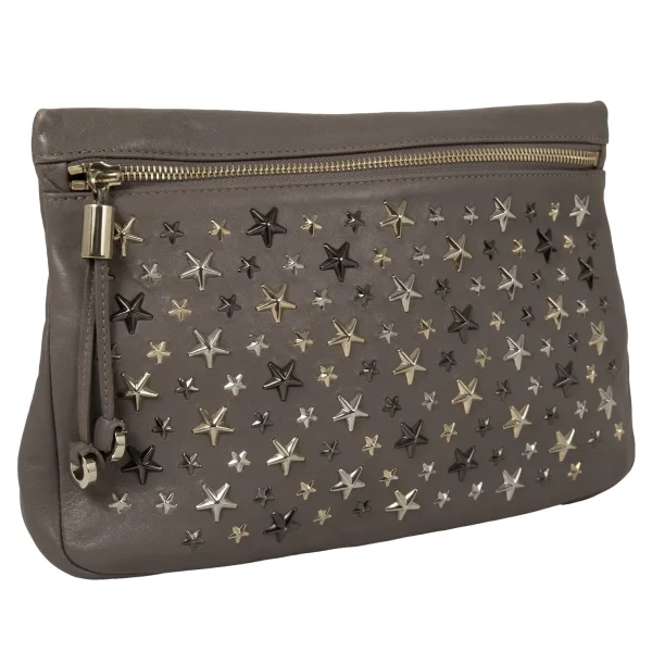 JIMMY CHOO Star-Studded Leather Clutch Bag Mocha  K-174959_001