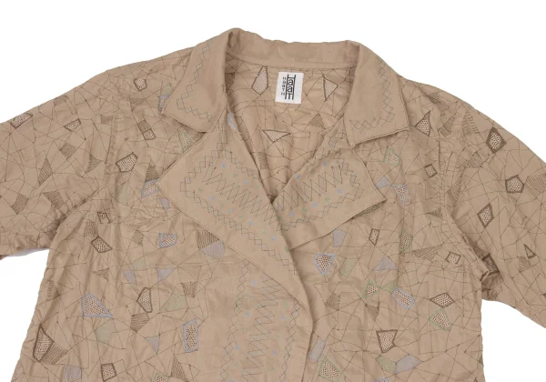 ISSEY MIYAKE HaaT Geometric Embroidery Buttonless Shirt Jacket K-174965_003
