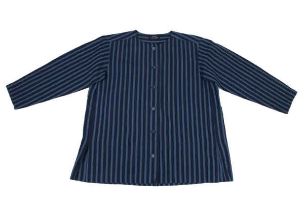 ISSEY MIYAKE PERMANENTE Cotton Linen Striped Collarless Jacket K-174968_002