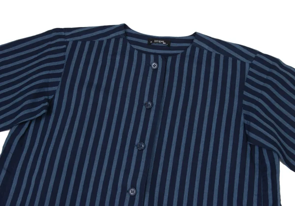 ISSEY MIYAKE PERMANENTE Cotton Linen Striped Collarless Jacket K-174968_003