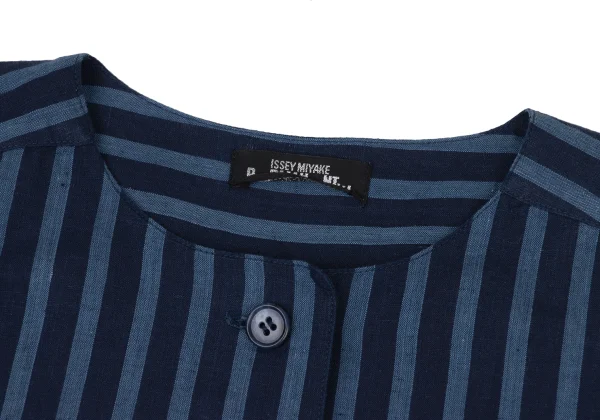 ISSEY MIYAKE PERMANENTE Cotton Linen Striped Collarless Jacket K-174968_004