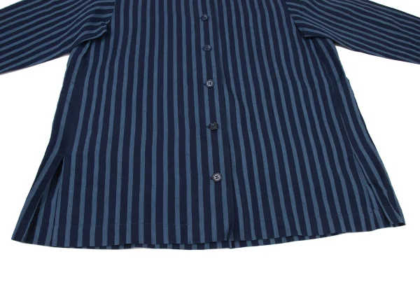 ISSEY MIYAKE PERMANENTE Cotton Linen Striped Collarless Jacket K-174968_008