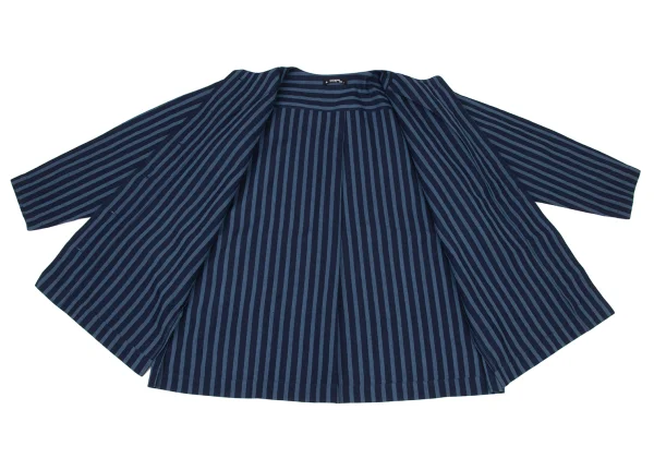 ISSEY MIYAKE PERMANENTE Cotton Linen Striped Collarless Jacket K-174968_010