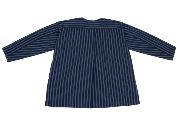 ISSEY MIYAKE PERMANENTE Cotton Linen Striped Collarless Jacket K-174968_011