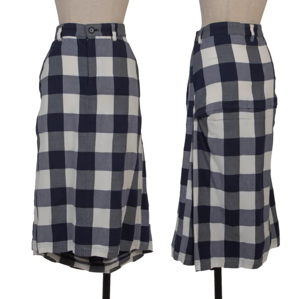 Y's Cotton Rayon Check 2WAY Skirt Pants Navy,White 1 K-174976_001