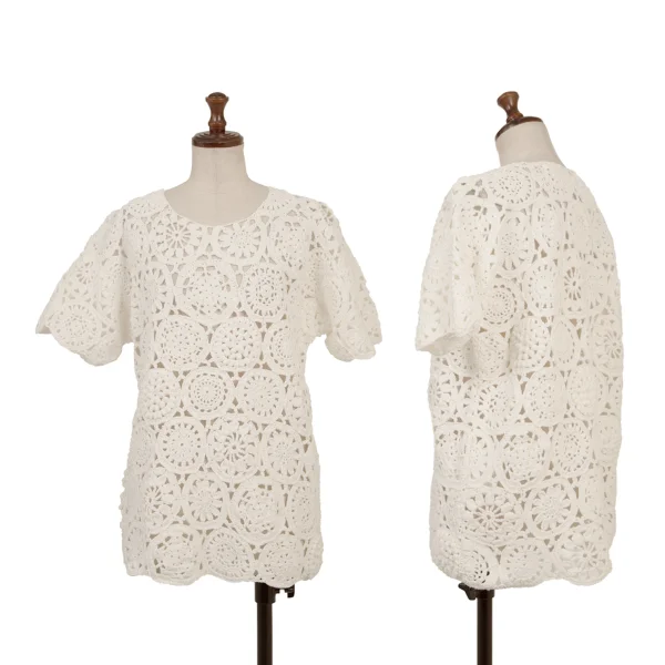 COMME des GARCONS Cotton Lace Short Sleeve Knit White S K-174985_001