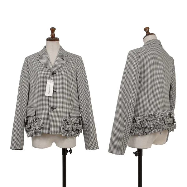 COMME des GARCONS GIRL Poly Ribbon Frill Hem Houndstooth Jacket Black,White S K-174986_001