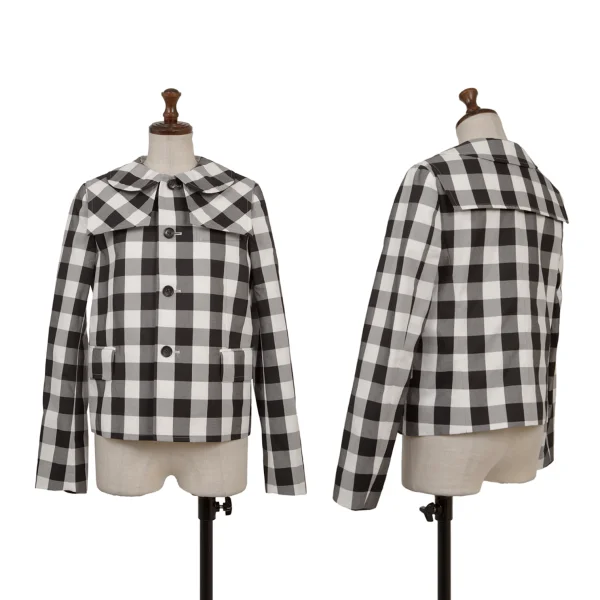 COMME des GARCONS GIRL Cotton Check Sailor Collar Layered Round Collar Jacket Black,White XS K-174987_001