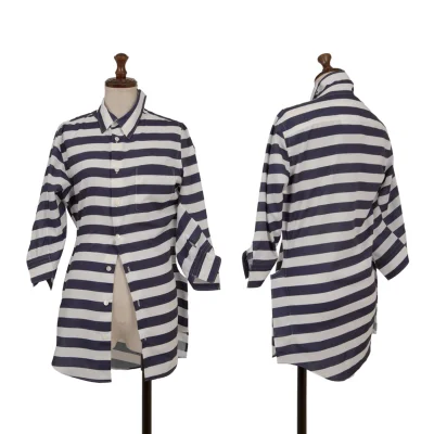 JUNYA WATANABE Poly Twisted Switching Design 3/4 Sleeve Stripe Shirt
