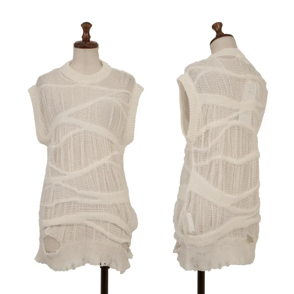 JUNYA WATANABE Linen Blend Crush Design Sleeveless Knit Top White M K-174990_001