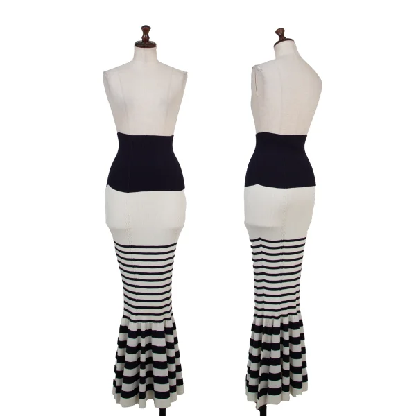 JUNYA WATANABE Wool Blend Ribbed Knit Paneling Flare Skirt  White,Navy M K-174995_001