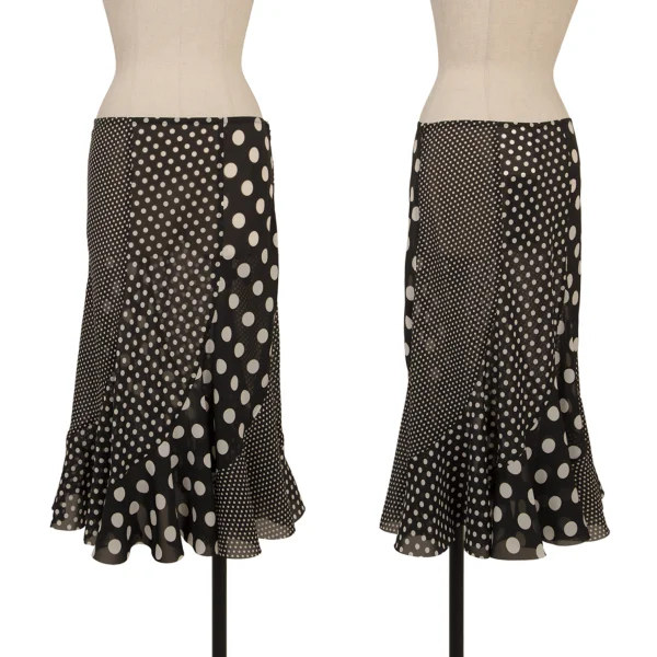 JUNYA WATANABE Poly Curved Multi Dot Flare Skirt Black,White S K-174996_001