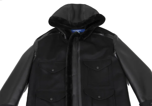 JUNYA WATANABE×FILSON Back Check Panel Detail Faux Leather Hooded Coat K-174997_002
